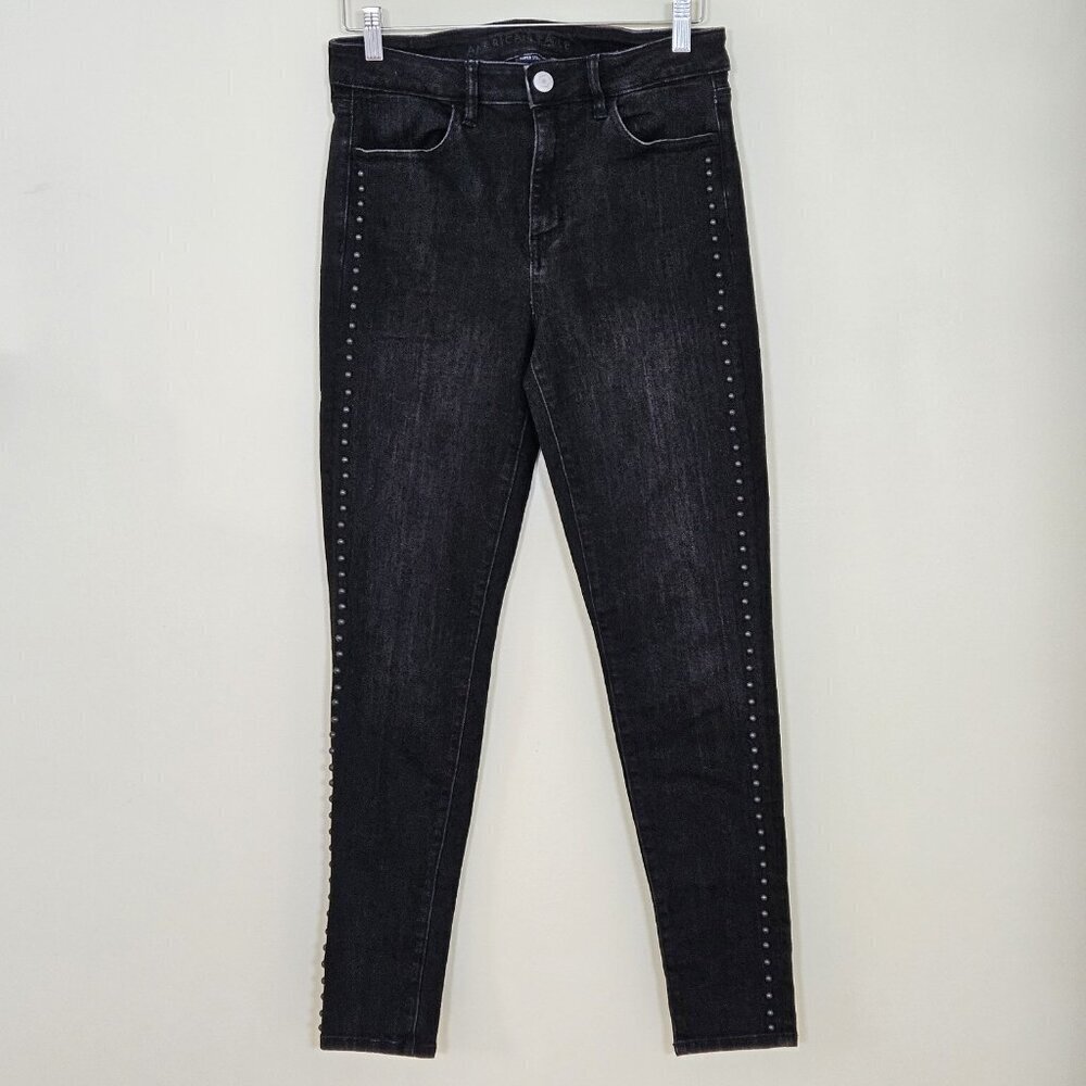 American Eagle Jean Womens US 8 Black High Rise Jeggings Stretch Studs Punk Goth